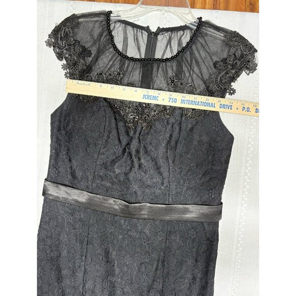 Vintage Starzz Size 10 Black Lace Evening Gown Sheer Embroidered Overlay Satin - Picture 6 of 12